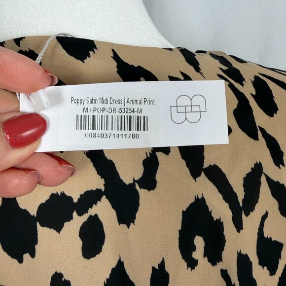 NWT Womens BALTIC BORN Poppy Satin Midi Dress Animal Print Cutout Medium Party - Picture 5 of 16